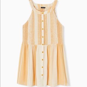 Yellow Striped Button Smocked Babydoll Tank